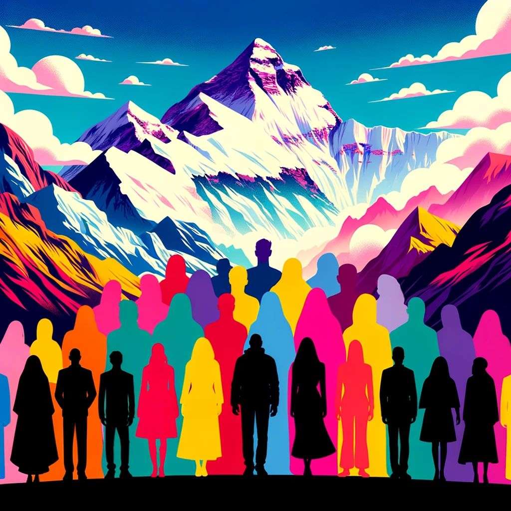 someone gazing at Mount Everest, pop art
